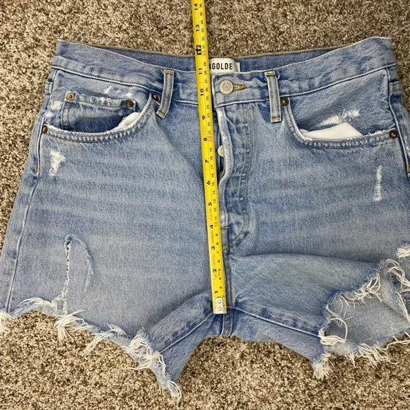 AGOLDE Parker Long Distressed Button Fly Blue Shorts Women’s size 28 - Picture 7 of 15